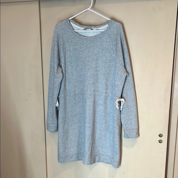 Athleta Gray Long Sleeve sweatshirt Dress size XL draw string waist ties - Picture 1 of 12